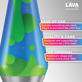 Lava The Original Lamp shows yellow wax and blue liquid in motion