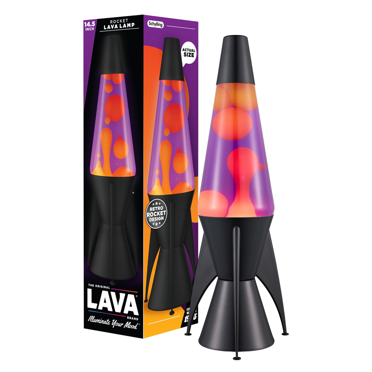 Lava The Original Lamp Evenfall front view with retro rocket silhouette for ambient decor