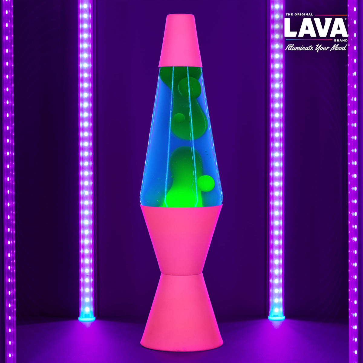 Lava The Original Lamp glow-in-the-dark base and cap visible in dim light