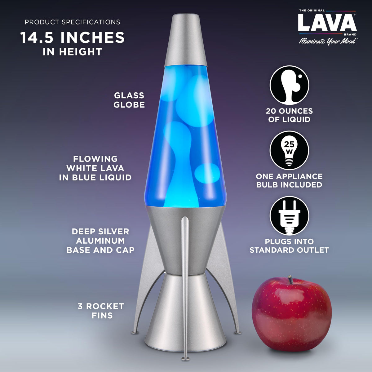 Lava Original Lamp base detail in purple and blue with glossy finish.