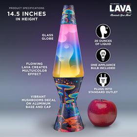 Purple wax rising through blue liquid in Lava lamp.