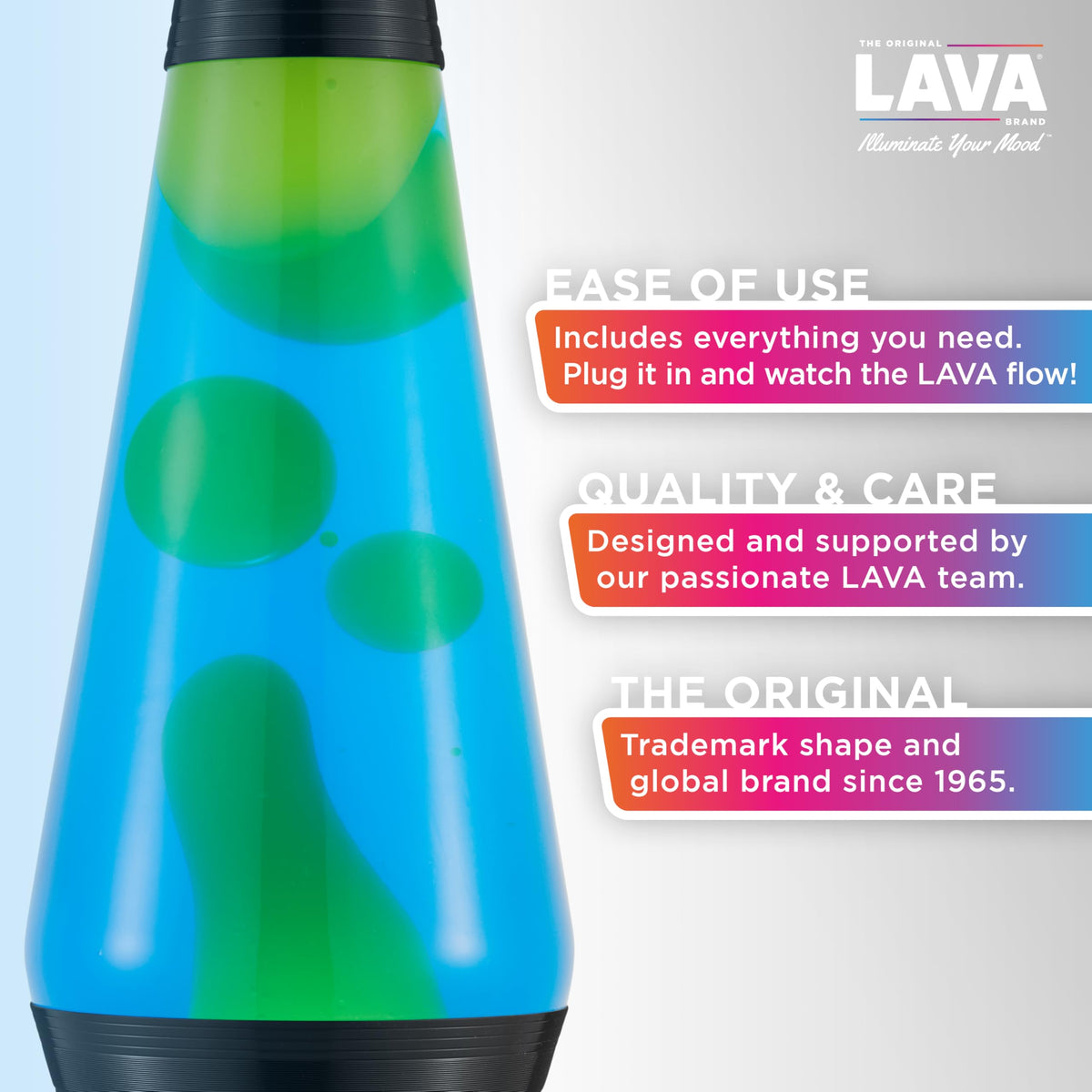 Lava The Original Lamp yellow blue liquid flowing gracefully