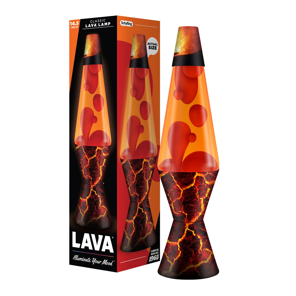 Original Lava lamp 14.5-inch front view with red wax and orange liquid for ambient mood