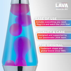 Close-up of Lava Original Lava Lamp globe showing pink lava in blue liquid motion
