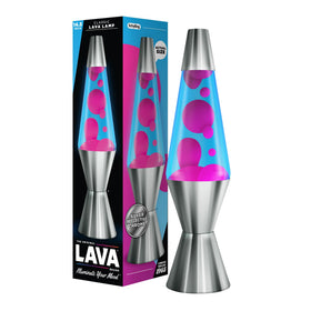 Lava Original Lava Lamp with chrome globe glowing softly for retro ambience