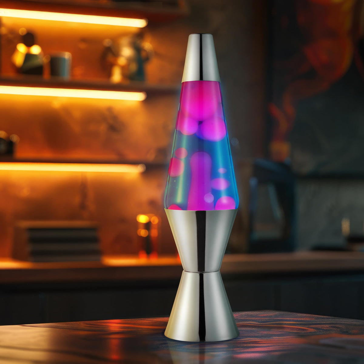 Lava Original Lava Lamp chrome base and cap highlight iconic silhouette