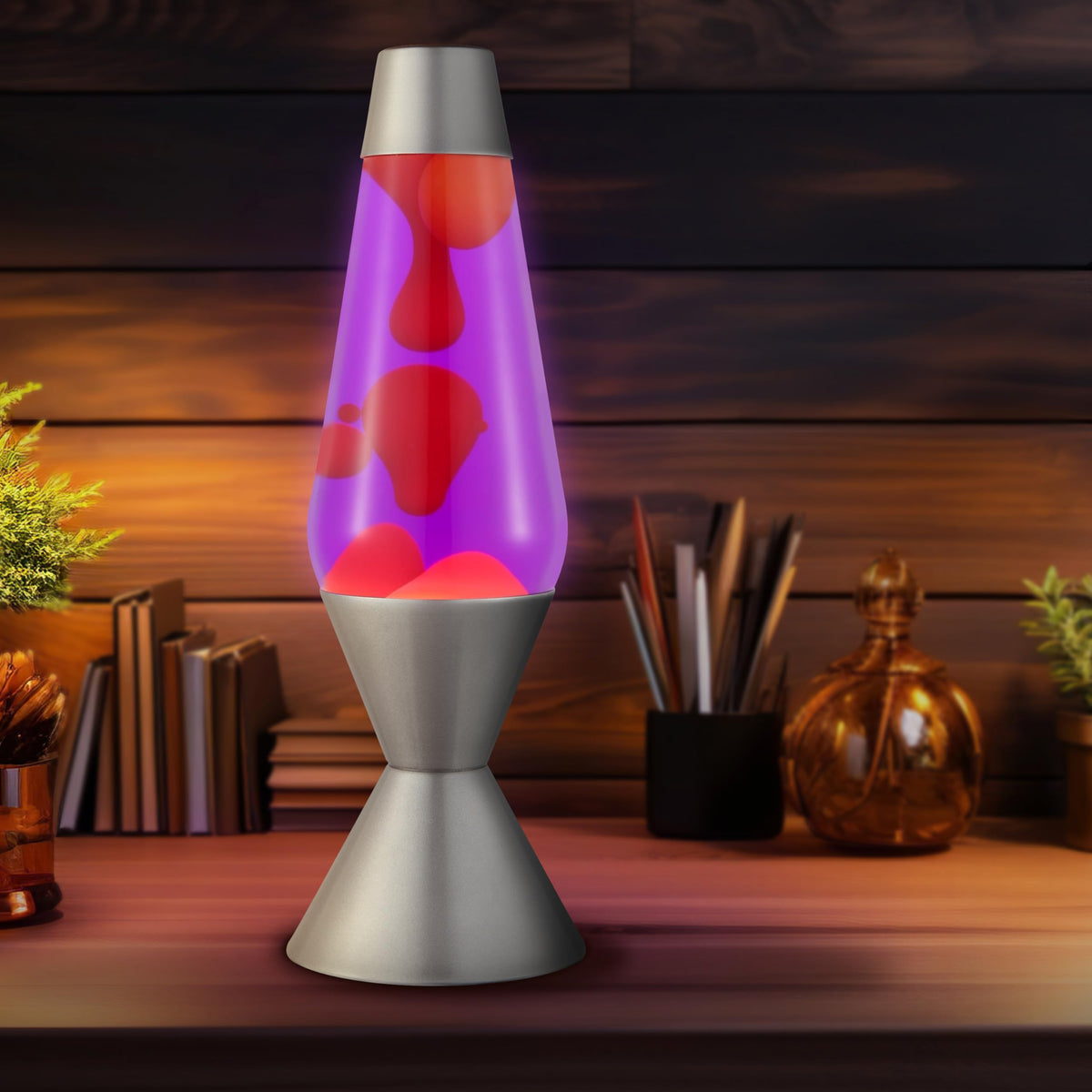 Lava Original Lava Lamp silver base and cap add a sleek touch