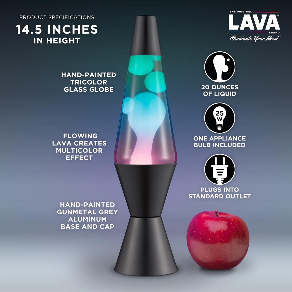 Lava Original tri color glow dances inside the globe