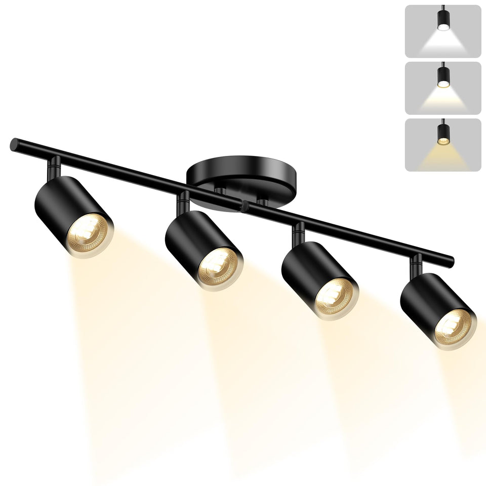Lavendex LED 4-light track kit with black ceiling spotlights for living room ambiance