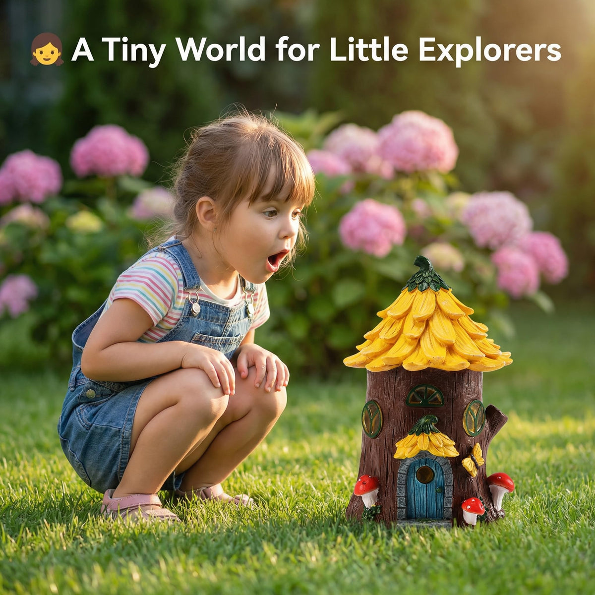 Lavezee fairy house windows glow softly, creating a cozy ambience at dusk.
