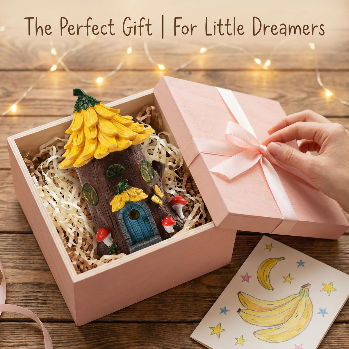 Lavezee banana-shaped fairy house creates a memorable birthday gift for garden lovers.