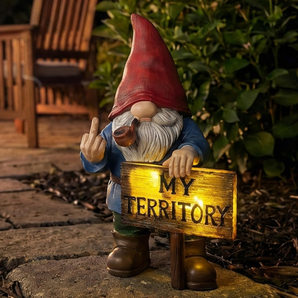 Lavezee funny garden gnome with my territory sign marks your outdoor space with humor.