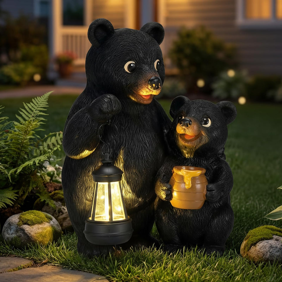 Lavezee garden bear statues 8.9-inch illuminate patios with a subtle solar glow.
