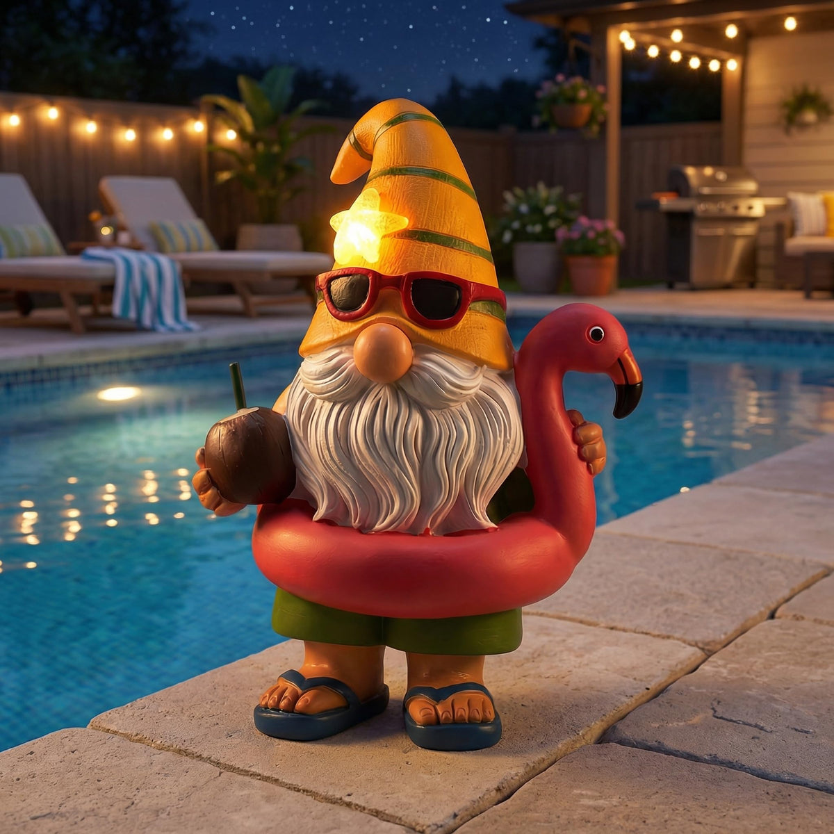 Lavezee garden gnome statue outdoor decor with tropical vibes for day use