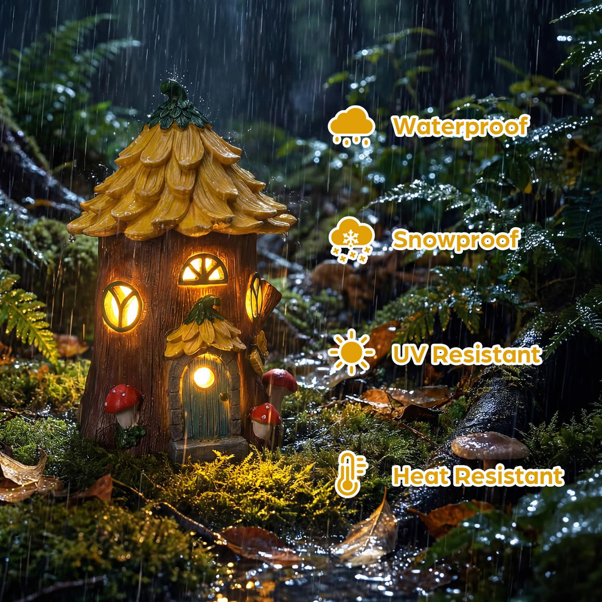 Lavezee garden statue provides ambient glow along patios, beds, and walkways.