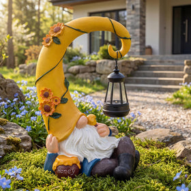 Lavezee garden gnome with solar lantern blends whimsy and light.