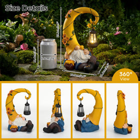 Lavezee gnome solar lantern lights up paths after sunset.