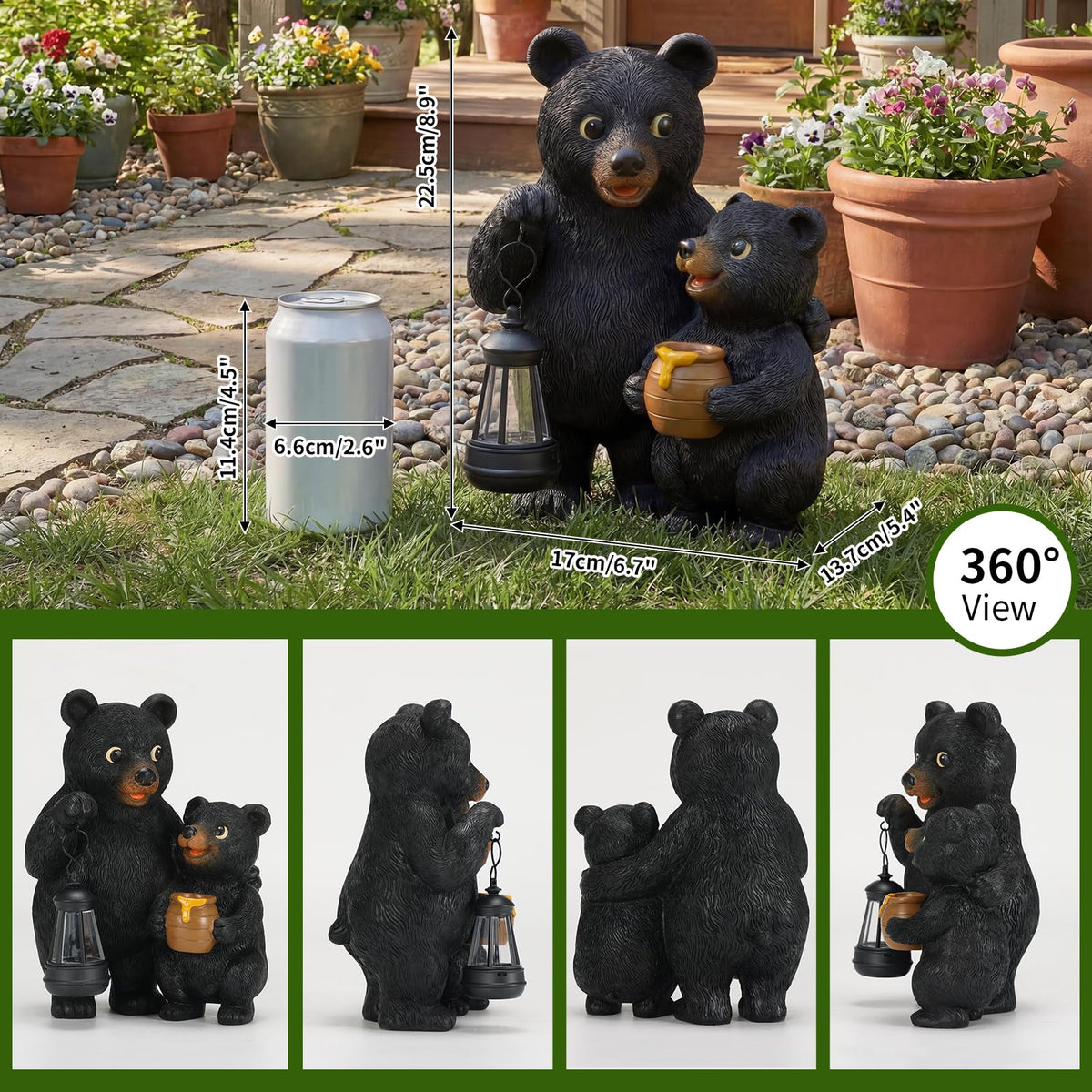 Lavezee mother and cub bear lantern statue adds nurturing charm to outdoor spaces.