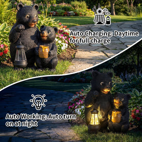 Lavezee outdoor bear figurines endure weather and provide ambient light through the evening.