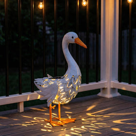 Lavezee porch goose lantern illuminates the porch with solar glow.