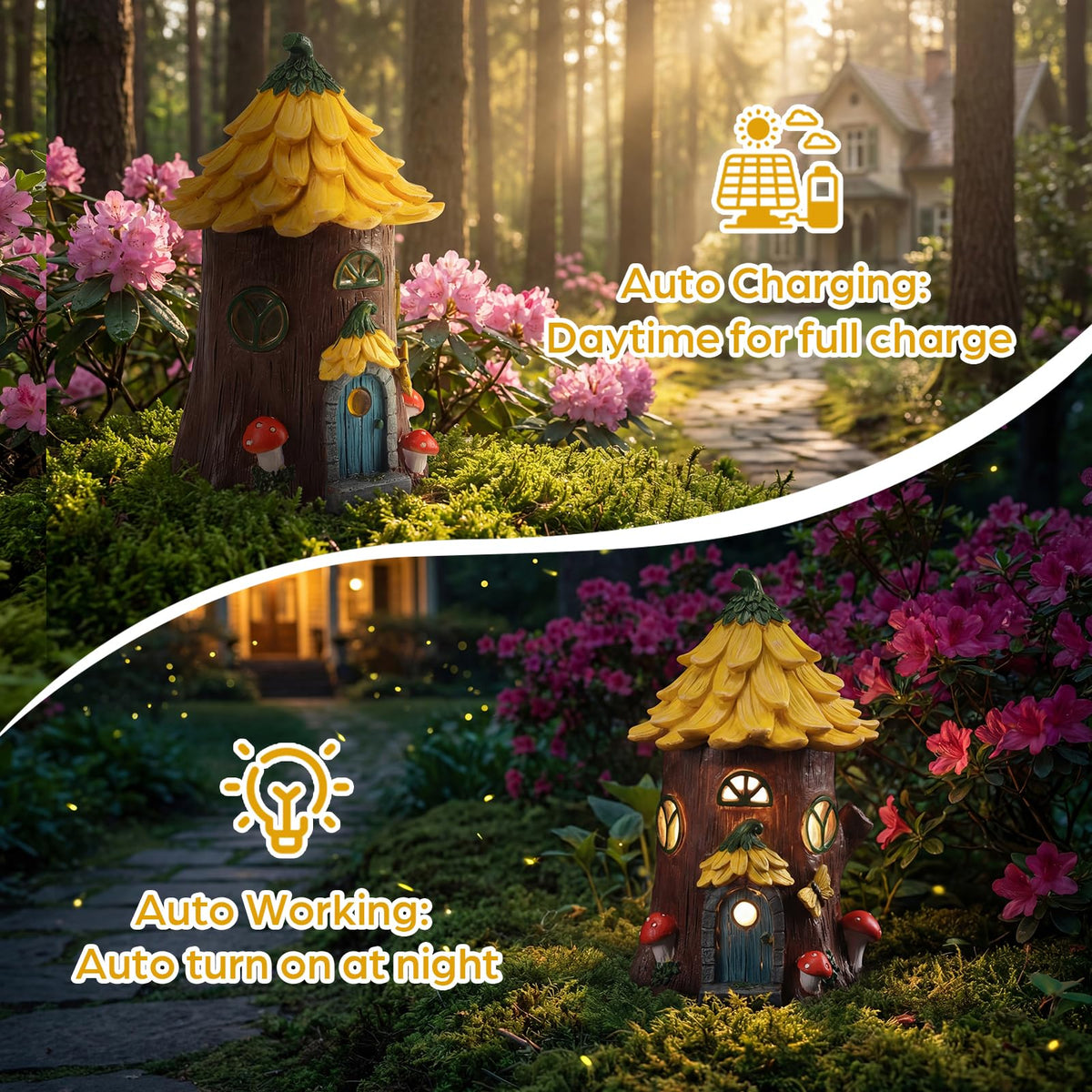 Lavezee solar garden light charges by day for effortless evening illumination.