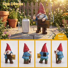 Lavezee solar lighted gnome shines at dusk, creating a welcoming backyard focal point.