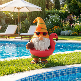 Lavezee tropical gnome figurine perfect for poolside and summer patios