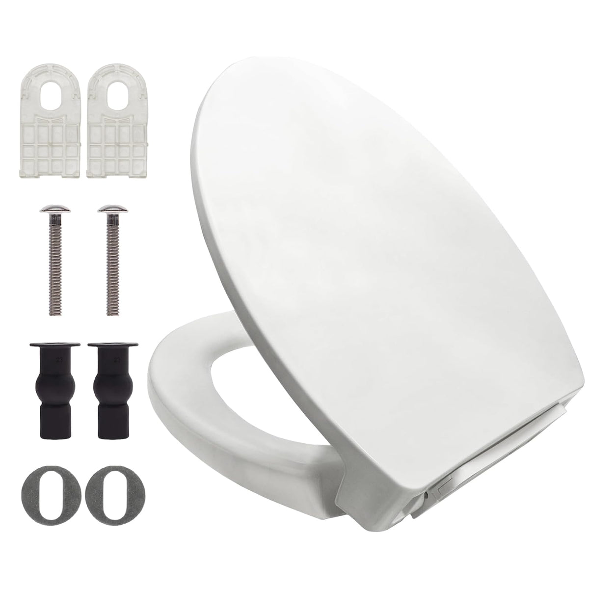 LavishStream soft-close hinge on elongated seat for quiet closing