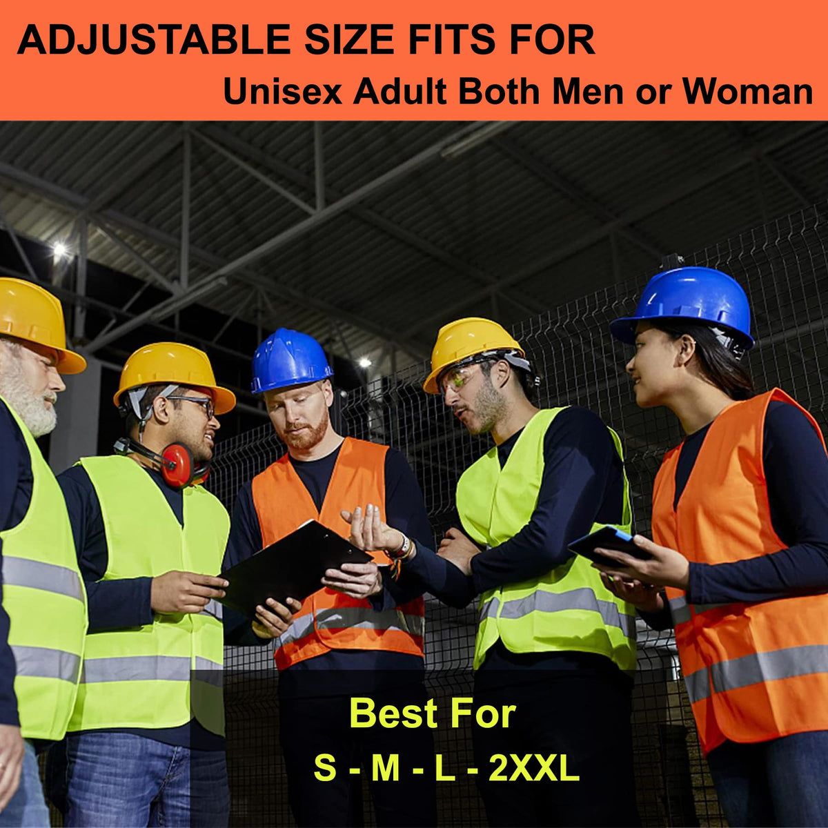 Lavori-AK orange safety vest pockets closeup highlights tool storage options.