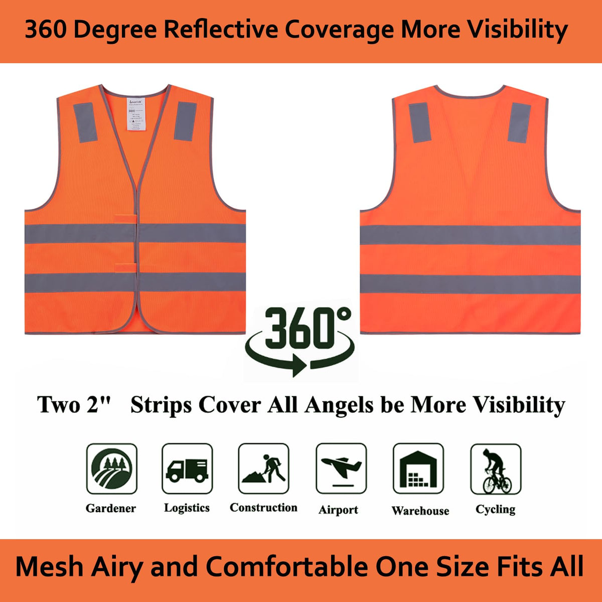 Lavori-AK orange vest reflective strips illuminate in low light conditions.