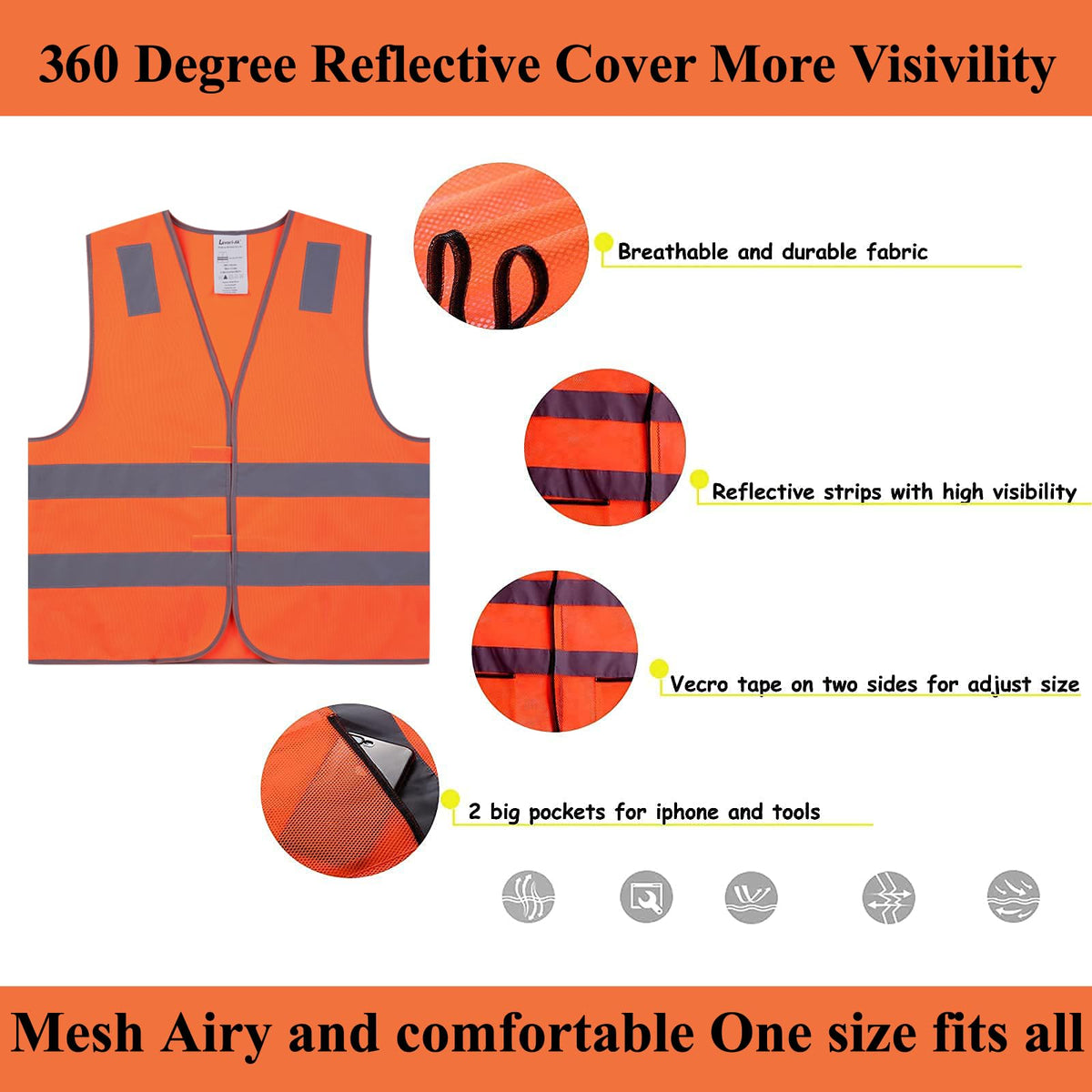Lavori-AK orange safety vest unisex fit suits men and women.