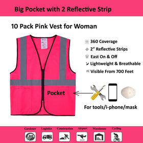 Lavori-AK Pink Safety Vest back view showing reflective stripes for night safety