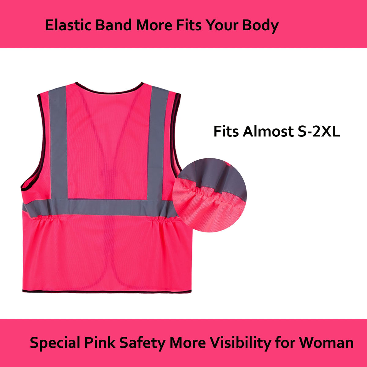 Lavori-AK Pink Safety Vest zipper and mesh detail for breathable comfort