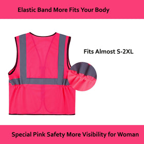 Lavori-AK Pink Safety Vest zipper and mesh detail for breathable comfort