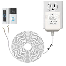 LaWana 26ft cable and 18V 500mA transformer powering Ring, Nest, and other doorbells.