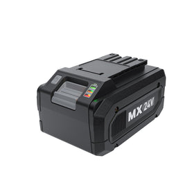 LawnMaster MX24V LED indicator showing battery status for quick checks.
