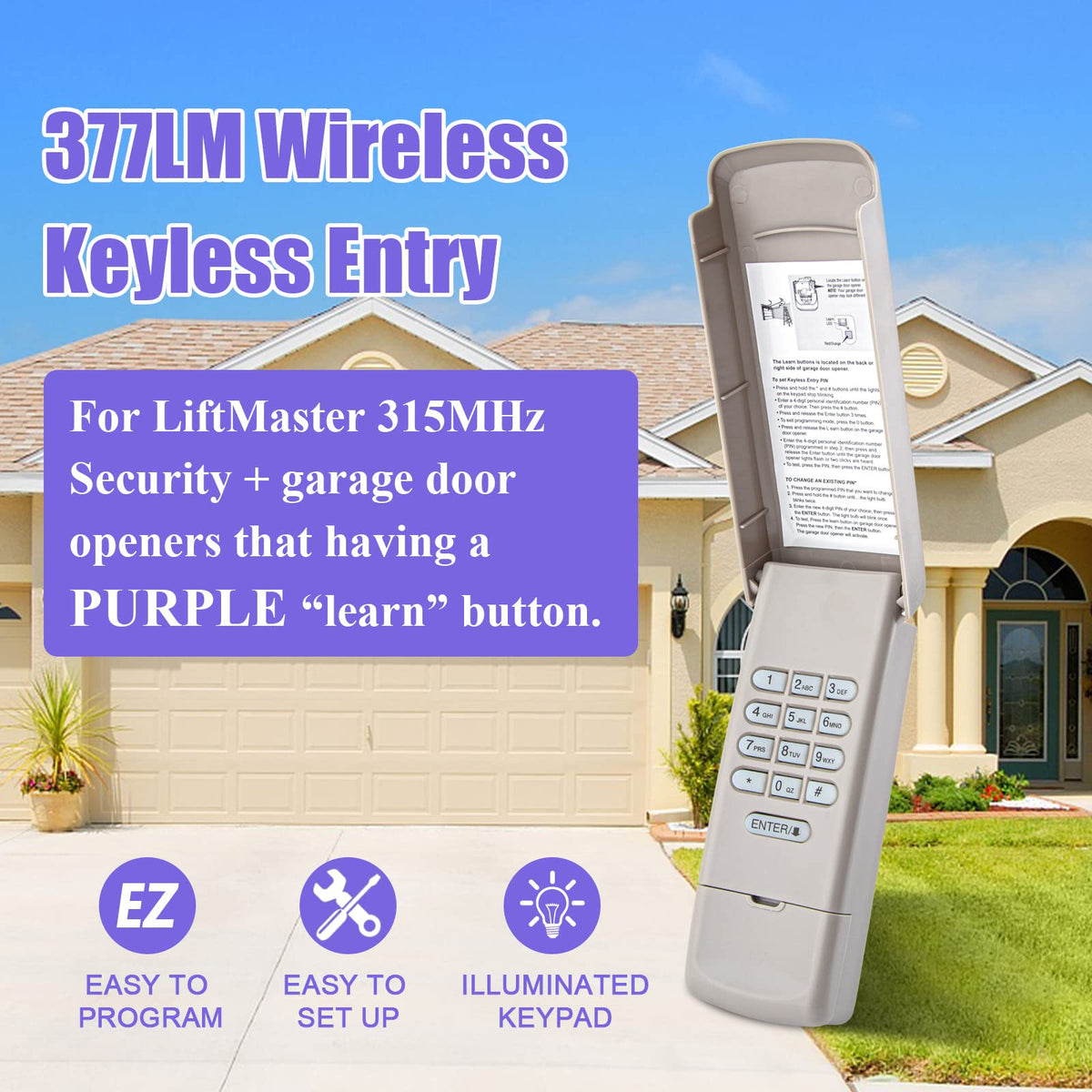 LAWOHO 377LM keypad lit at night for easy use after dark