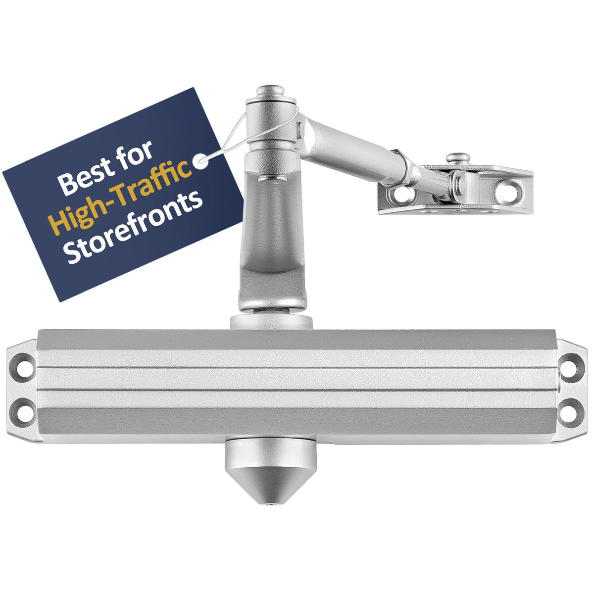 Lawrence Embassy LH5016 door closer mounted on a commercial door for controlled openings and reduced slam.