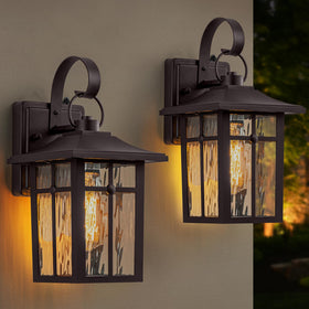 Lawyettle dusk-to-dawn cross-grid fixture with ripple glass enhances entryway ambiance.