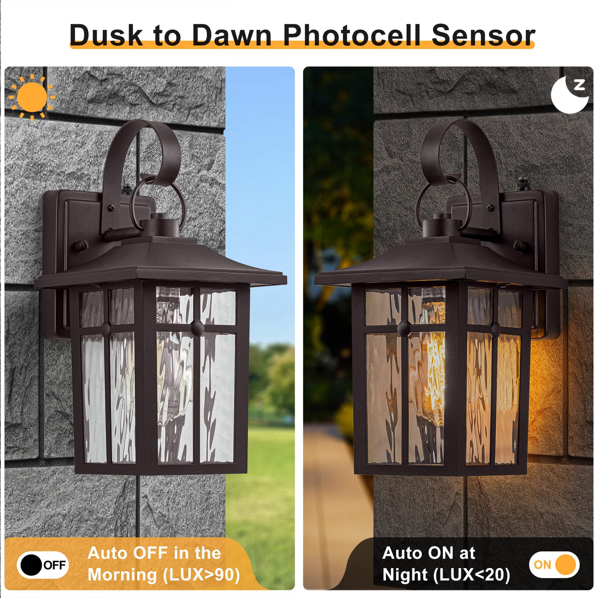 Lawyettle ripple-glass texture outdoor light provides soft wave glow.