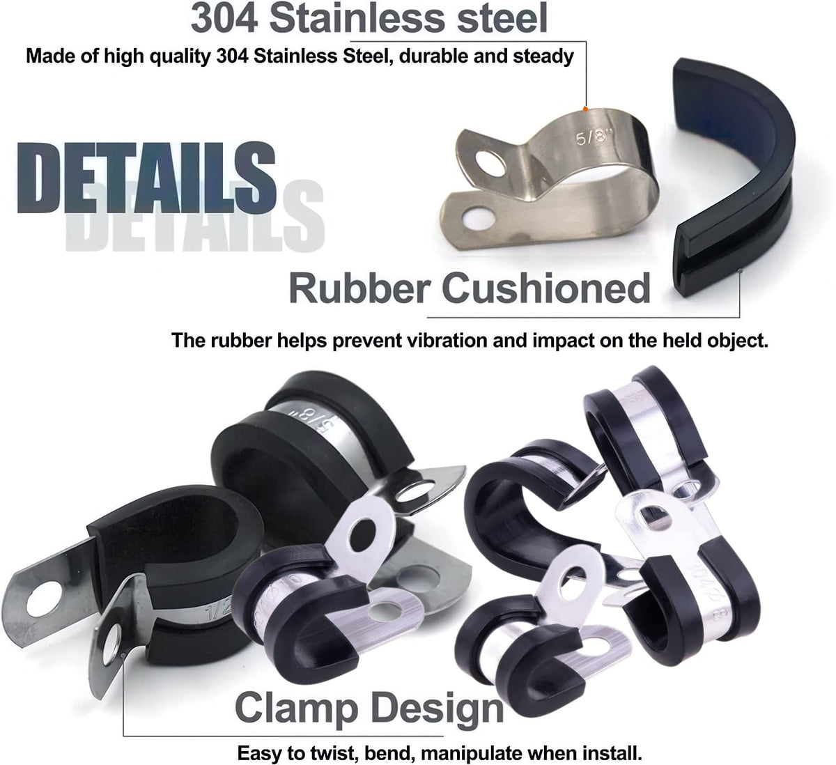 LAZIRO cable clamps 7/8-inch set fit thick tubes