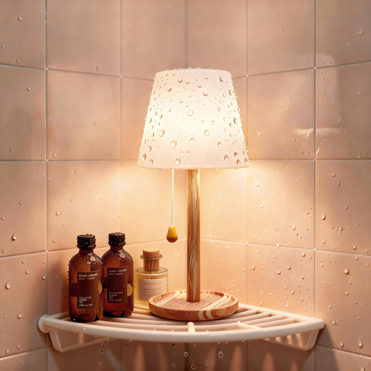 Lazukes cordless shower lamp front view highlights IP65 waterproof design for bathrooms