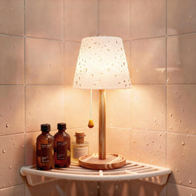 Lazukes cordless shower lamp front view highlights IP65 waterproof design for bathrooms