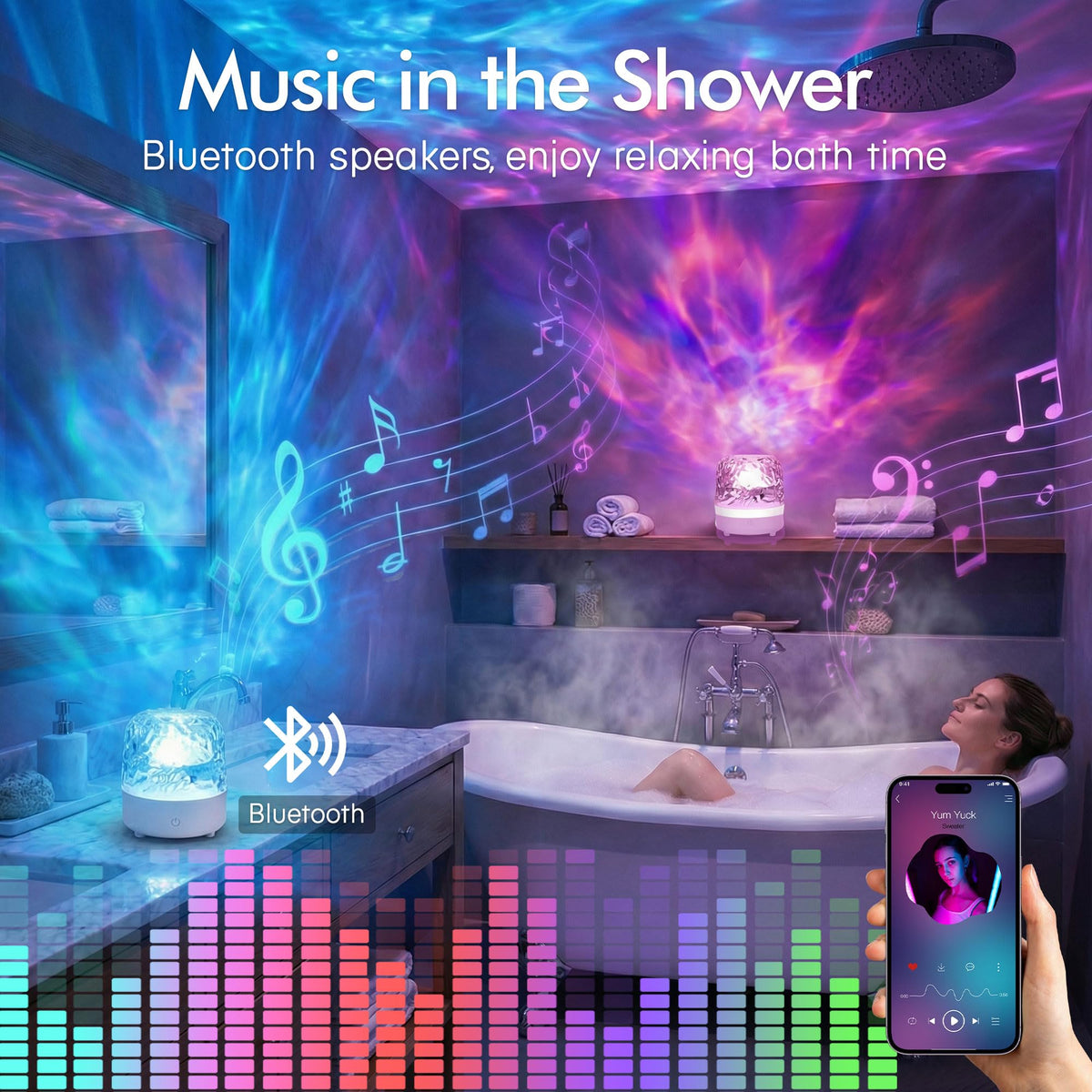 Lazukes LED shower light with 16 colors for mood lighting