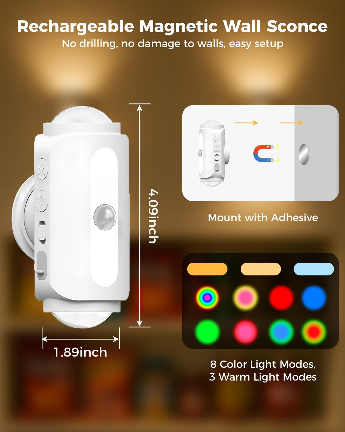Lazukes rechargeable wall light showing USB-C charging for cordless use