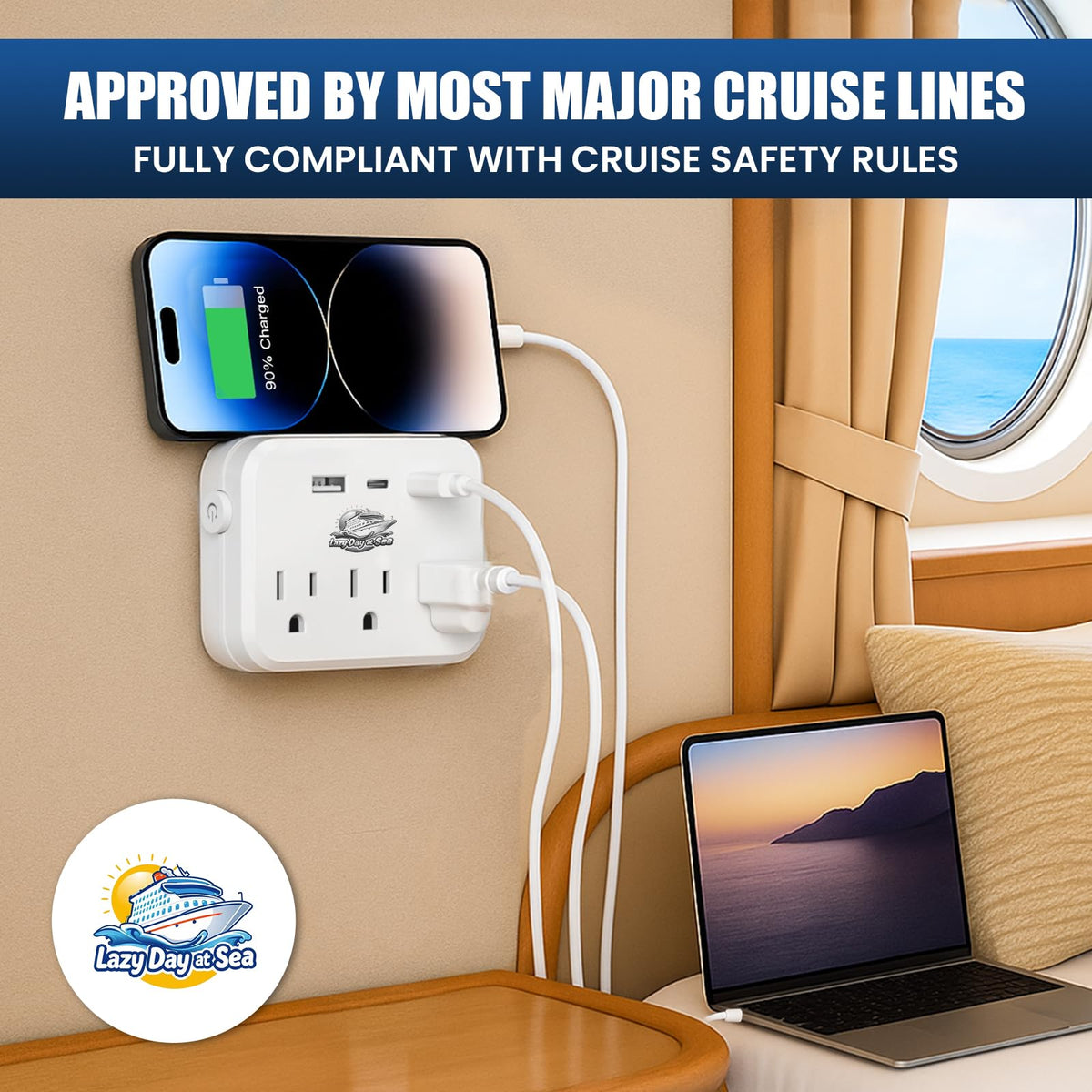 Lazy Day at Sea cabin-ready outlet extender for on-the-go charging.