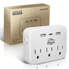 Lazy Day at Sea cruise outlet with three AC outlets and USB-C for versatile charging onboard.