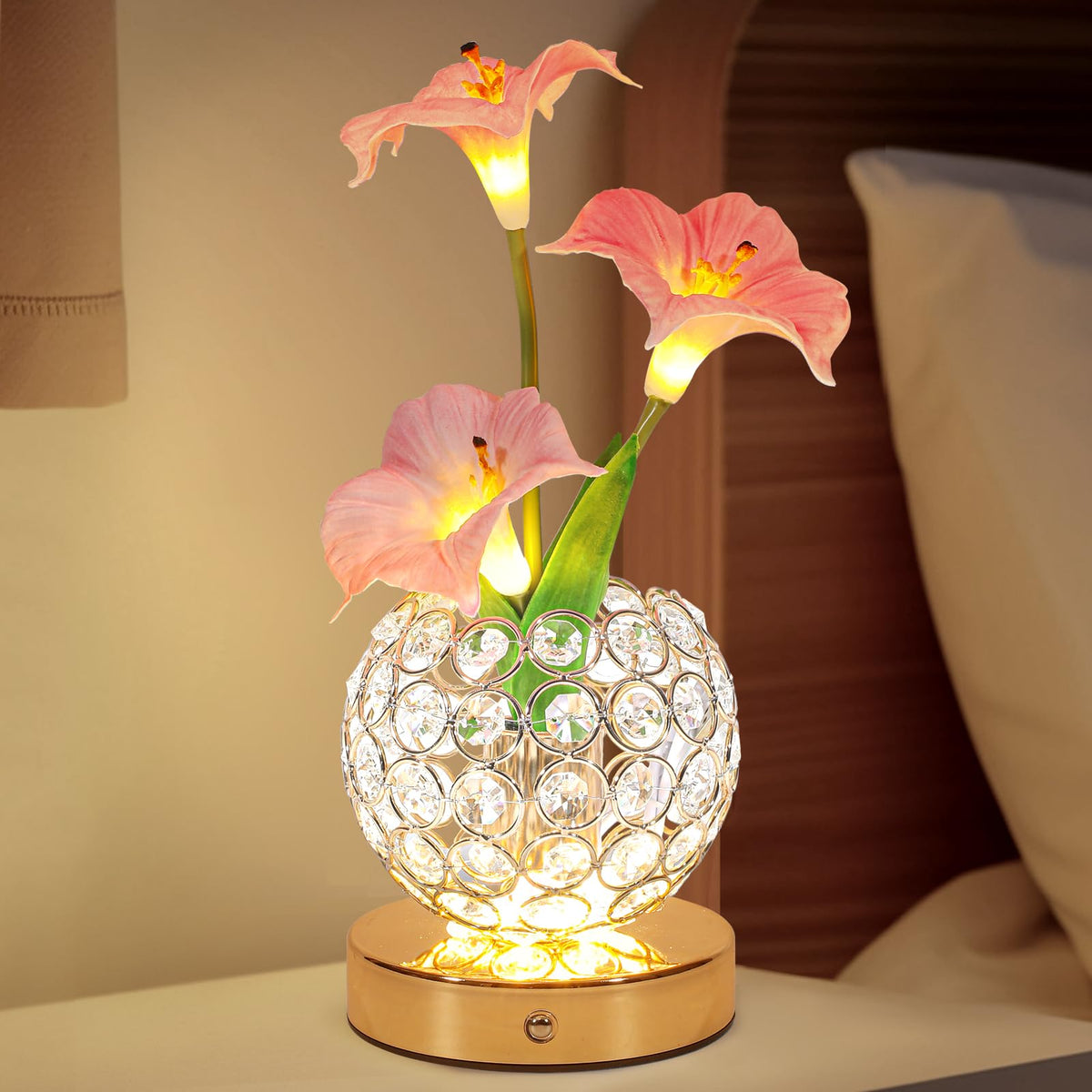 Lazzgan pink morning glory table lamp with silk flowers for cozy ambience.