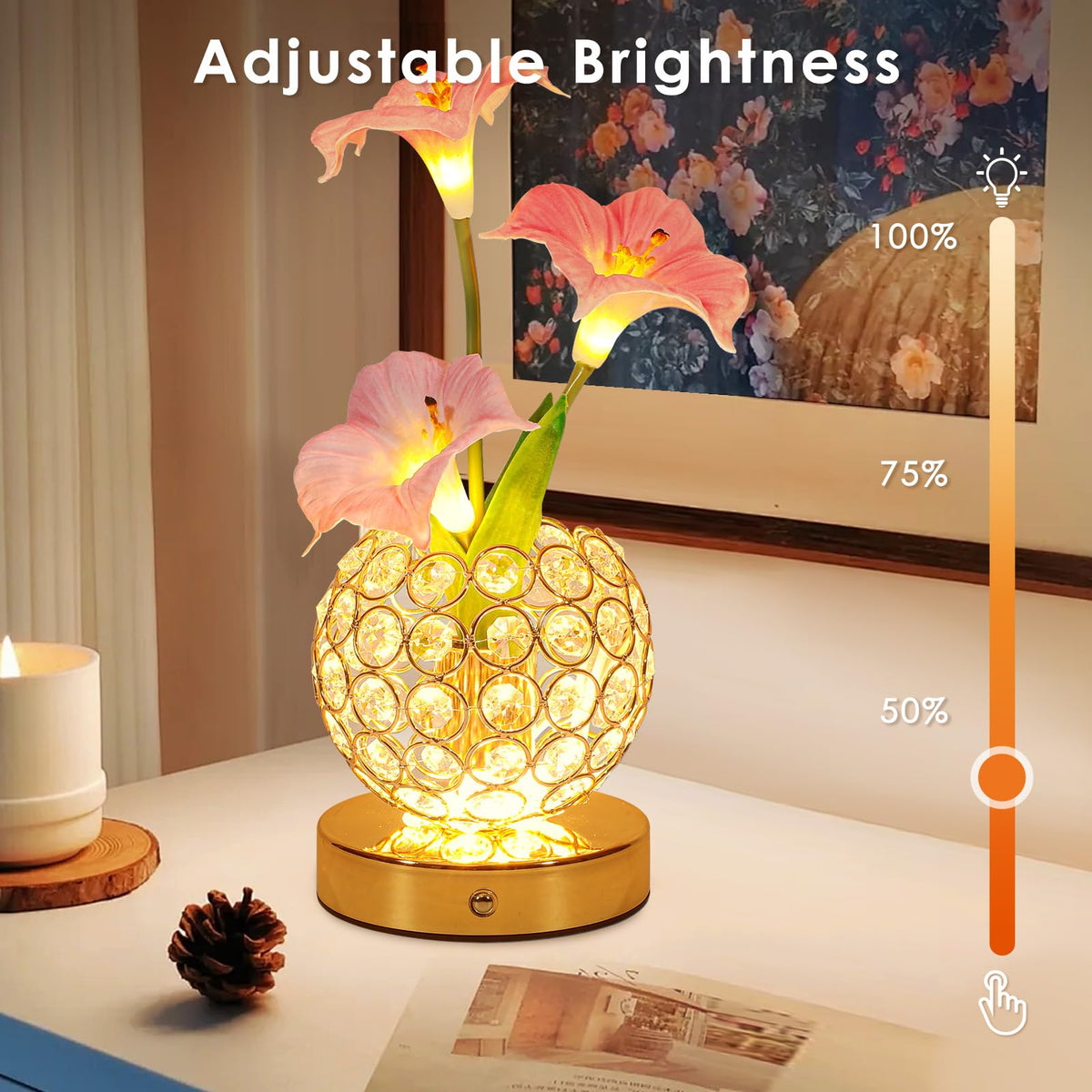 Lazzgan touch-control flower lamp with easy brightness adjustment.