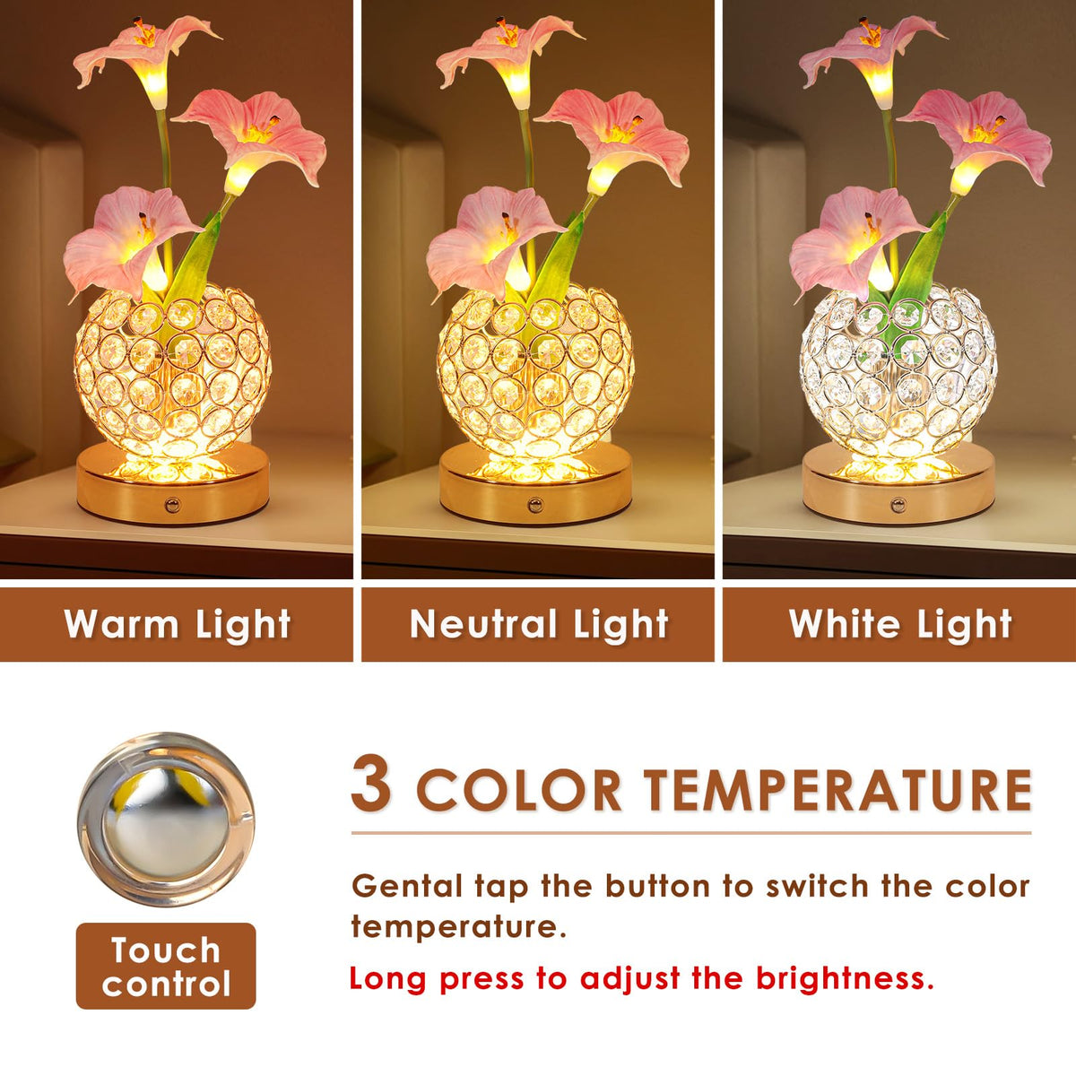 Lazzgan USB rechargeable flower lamp enabling cordless placement.